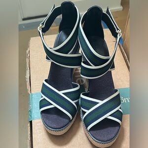 Tory Burch navy and green sandals
